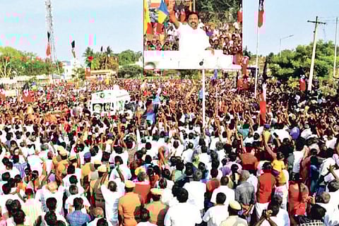 Palaniswami during a campaign after filing his nomination in Salem on Monday