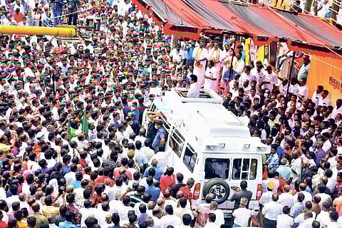 Stalin addressing an election campaign rally in Kanniyakumari on Saturday