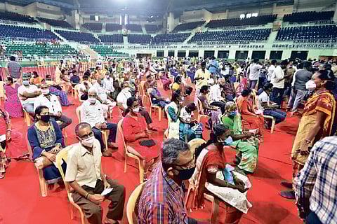 Mass vaccination camp at the Nehru Indoor Stadium on Saturday