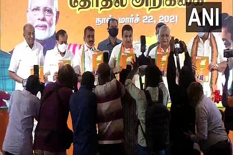 BJP releasing its manifesto in Chennai on Monday (ANI)