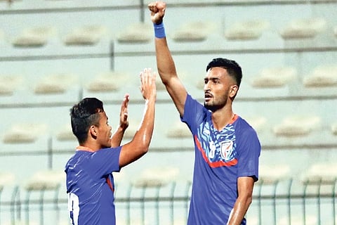 Manvir Singh celebrates after scoring the equaliser (Photo: AIFF Twitter)
