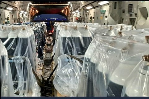 Empty oxygen cylinders airlifted from UK