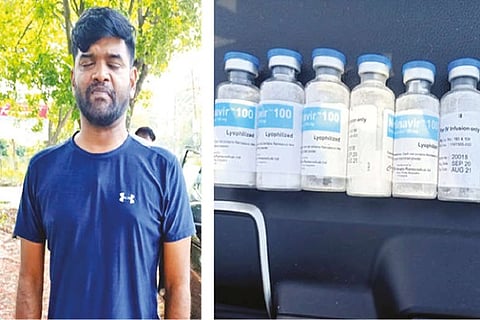 The accused Anand Balaji and (r) seized drugs