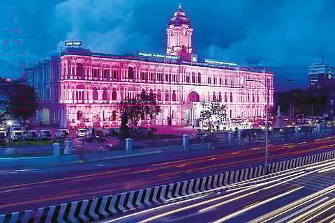 Ripon Building was lit up in pink on Sunday for breast cancer awareness