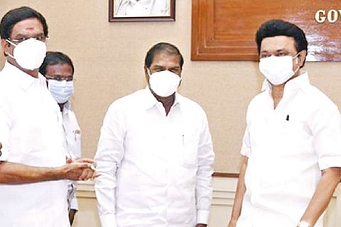 PMK leaders, led by party president GK Mani, meeting Chief Minister MK Stalin on Wednesday