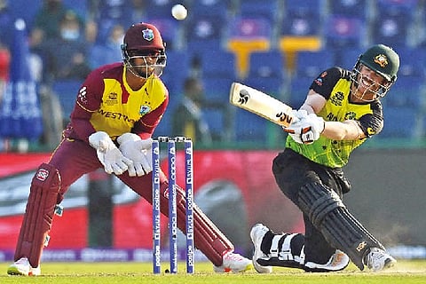 David Warner plays a shot en route to his unbeaten 89