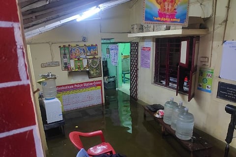 Water-logged Adambakkam police station