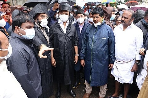 Stalin during flood inspection