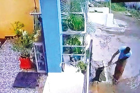 CCTV image of the man thrashing his pet dog in Coimbatore