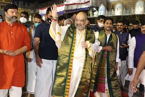 Union Home Minister Amit Shah offers prayers at Tirumala temple