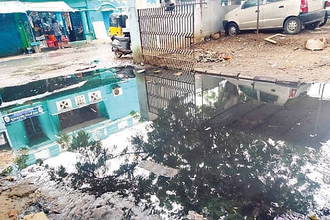 Stagnated rainwater on premises of Pulianthope Sl quarters