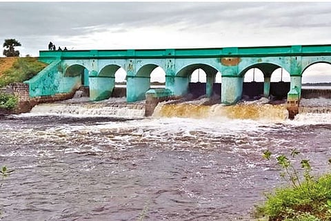 Water gushing out of Kavinadu Kanmoi in Pudukkottai district on Thursday