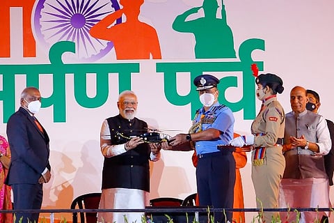 Prime Minister Narendra Modi handed over the first Light Combat Helicopter to Air Chief Marshal