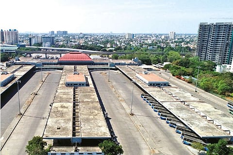 An aerial view of  Dr MGR Mofussil Terminus