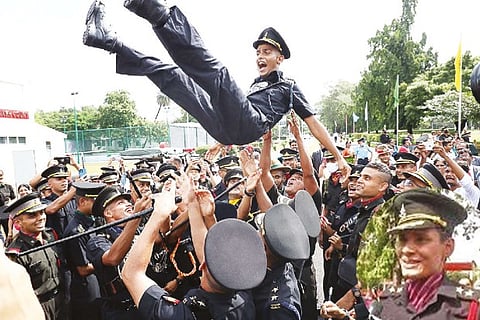 Cadets at the passing out parade in Chennai on Saturday; (inset) Jyoti Deepak Nainwal