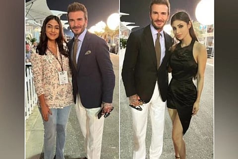 David Beckham with Mrunal Thakur and Mouni Roy (Image source: Instagram/ANI)