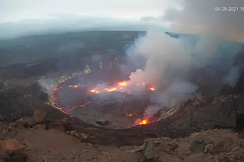 A webcam image of eruption in Halemaumau crater at Hawaii?s Kilauea volcano (Image credit: AP)