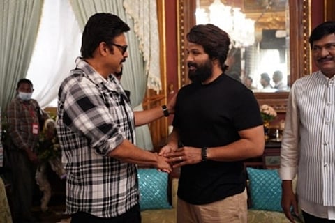 Allu Arjun (right) chatting with Venkatesh.
