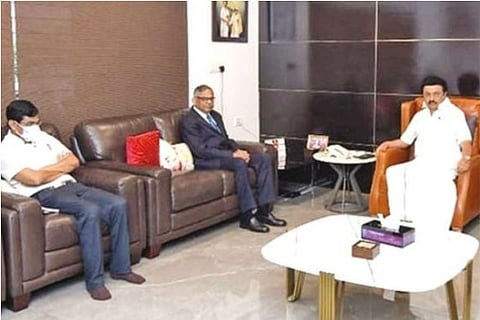 Tata chairman N Chandrasekaran at a meeting with Chief Minister Stalin
