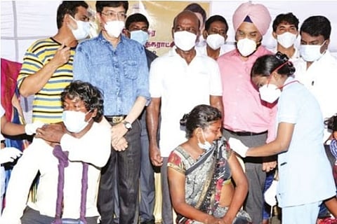Health Minister Ma Subramanian at the special camp organised to inoculate Narikuravar community