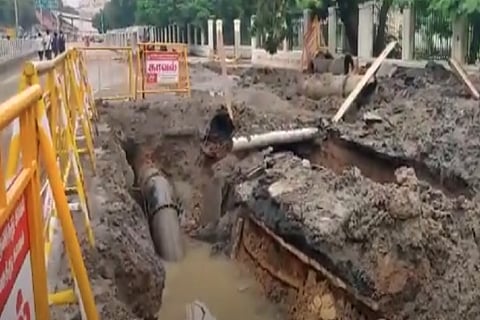 Traffic jam on Poonamallee High road after road caves in