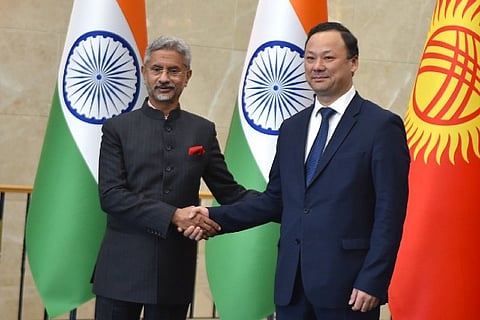 External Affairs Minister S Jaishankar with his Kyrgyz counterpart Ruslan Kazakbaev (Image: Twitter)