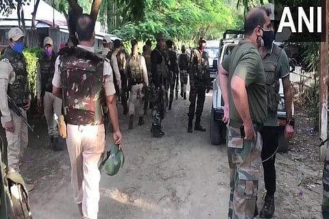 Visuals of Security forces in B Gamnom Village (Image credit: ANI)