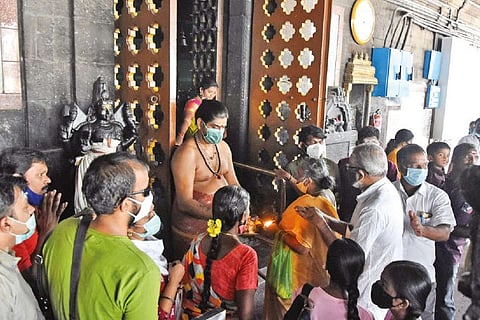 The devotees at a temple in city on the day of Vijayadasami