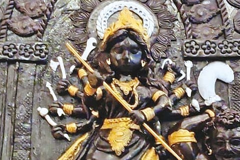 Chef Vikas Kumar and team used Belgian chocolate to create the 4-ft-tall image of the Goddess.