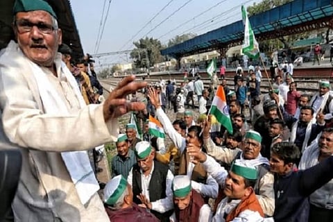 Farmers blocking a rail line