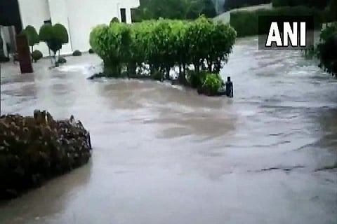 Visual of water flowing into Lemon Tree Resort in Uttarakhand (Image source: ANI)