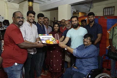 Aishwarya Rajesh at the pooja with the film's crew for her next film (Image: Twitter/DreamWarriorPictures)