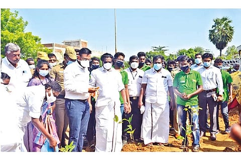 A Miyawaki forest being set up in Nagapattinam on Tuesday