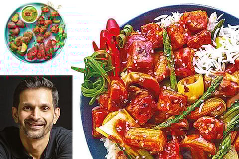 Siddharth (down) and Dishes he prepared (Tempayy Kebab Platter; stir fry tempayy and Rice Bowl)