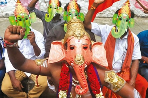 HMK members staged hunger strike demanding the government to revoke the ban on Vinayaga Chaturthi celebrations