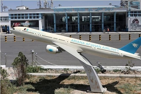 A still from Sept 5 capturing an Ariana Afghan Airlines airplane at Kabul airport (Credit: Reuters)
