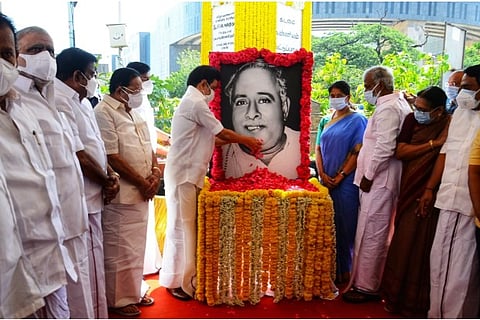 Chief Minister MK Stalin pays tributes to CN Annadurai on Wednesday