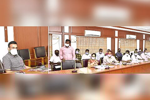 Nagapattinam Collector presiding over a meeting with skill training committee