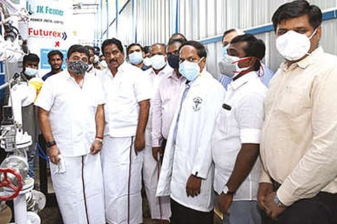 Minister PTR Palanivel Thiagarajan at the inauguration of the oxygen plant.