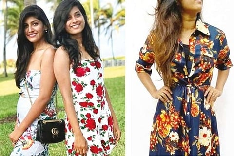 Divya and Aarthy; model wearing a pre-loved dress from The Archive Factory