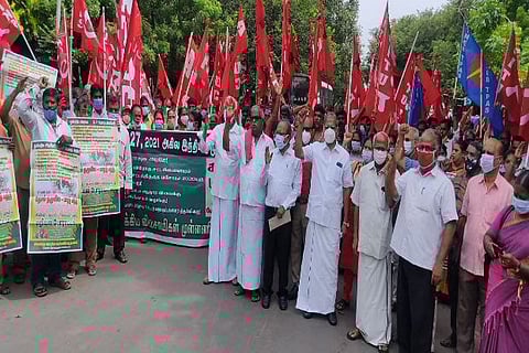 CPM protest against farm laws in Guindy
