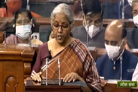 Nirmala Sitharaman's budget speech. Image Courtesy: Twitter - @ANI