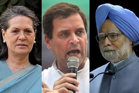 Sonia gandhi, Rahul Gandhi and Manmohan Singh (PTI)