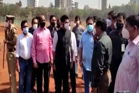 Aaditya Thackeray reviews preparations of Lata Mangeshkar's last rites ceremony(Image Courtesy: ANI)
