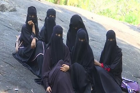 Students protesting in Udupi, Karnataka. (Photo/ANI)