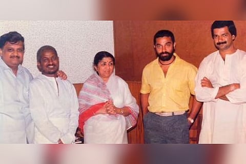 Kamal Haasan with Ilaiyaraaja, SPB and Lata Mangeshkar during the making of Sathya film (Twitter)