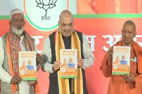 Amit Shah during the release of the election manifesto titled 'Lok Kapyan Sankalp Patra 2022'