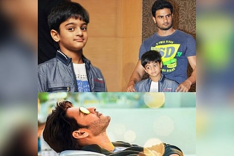 (Top) Sudheer Babu with this son Darshan; Mahesh Babu