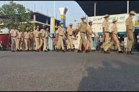 Police conducted the flag marches in Udupi, Chitradurga and Doddaballapura (Credit: ANI)