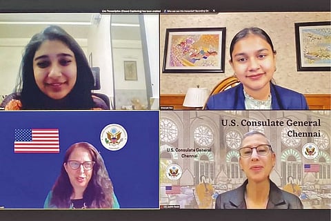 Gitanjali Rao (top right), at the virtual programme organised by the US Consulate in Chennai